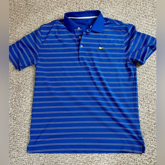 Masters Tech Blue Stripe Golf Polo Shirt Men’s Large Augusta National Logo EUC - Picture 1 of 4